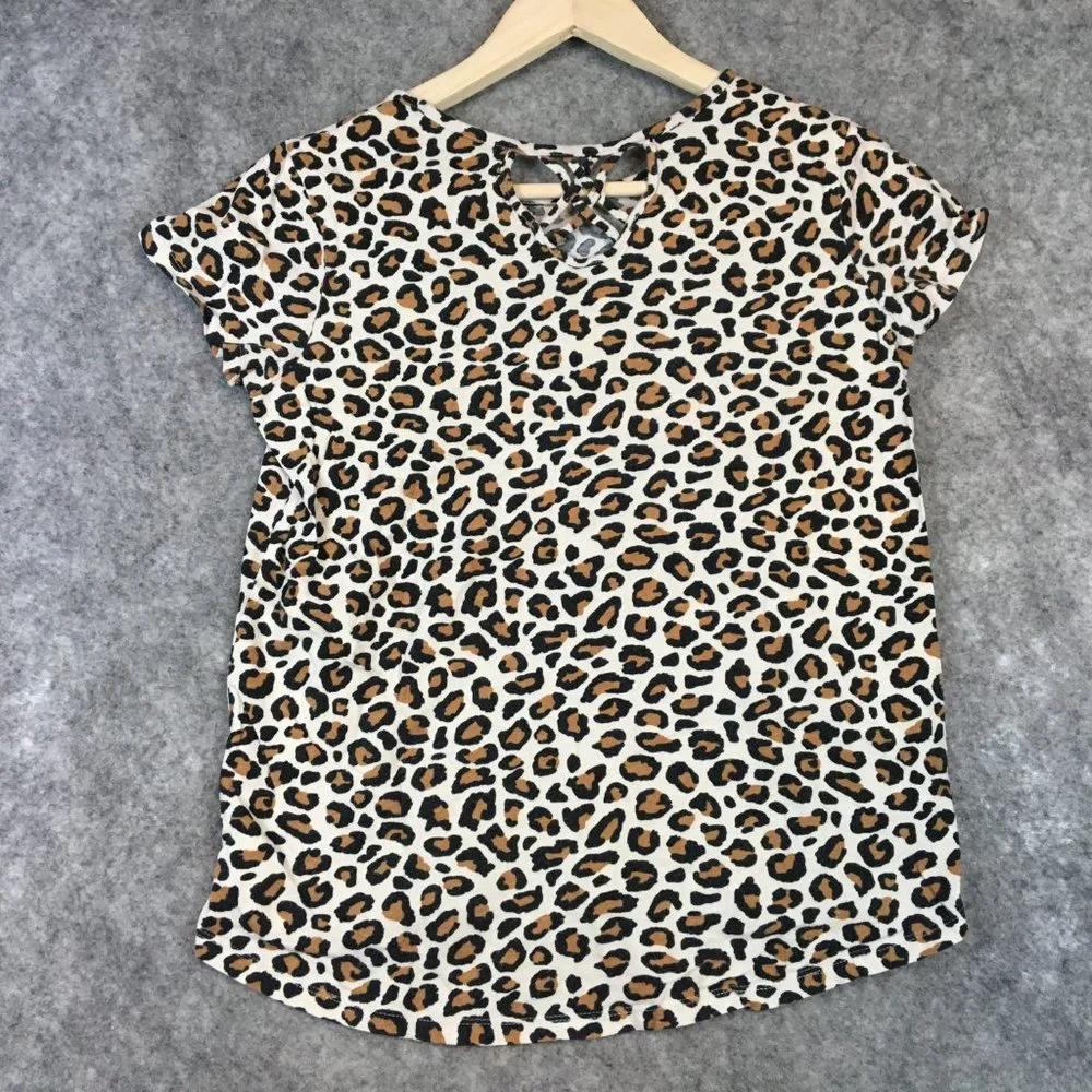 Old Navy T Shirt XL 14 Girls Leopard Print Softest Tee Strappy Back Cutout